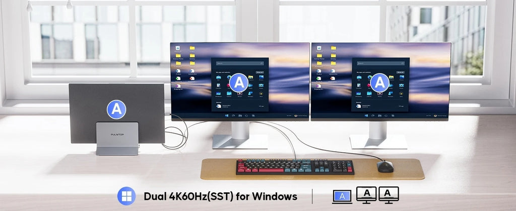 PULWTOP USB C Docking Station for Dual Monitors with 2 HDMI 4K 60Hz, 3X USB A/C 10Gbps, Ethernet for Windows and ChromeOS