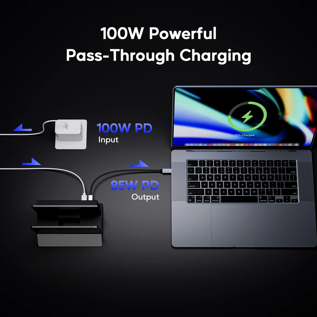 PULWTOP Laptop Docking Station with M.2 SSD Expansion, HD 4K, RJ45, USB-C 2USB C 10Gbps, SD/TF, for Full-featured Type-C Laptops
