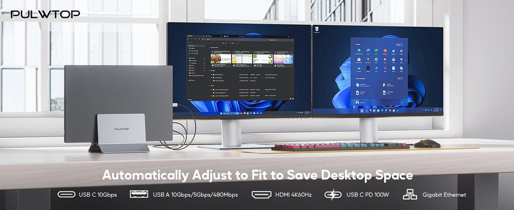 PULWTOP USB C Docking Station for Dual Monitors with 2 HDMI 4K 60Hz, 3X USB A/C 10Gbps, Ethernet for Windows and ChromeOS