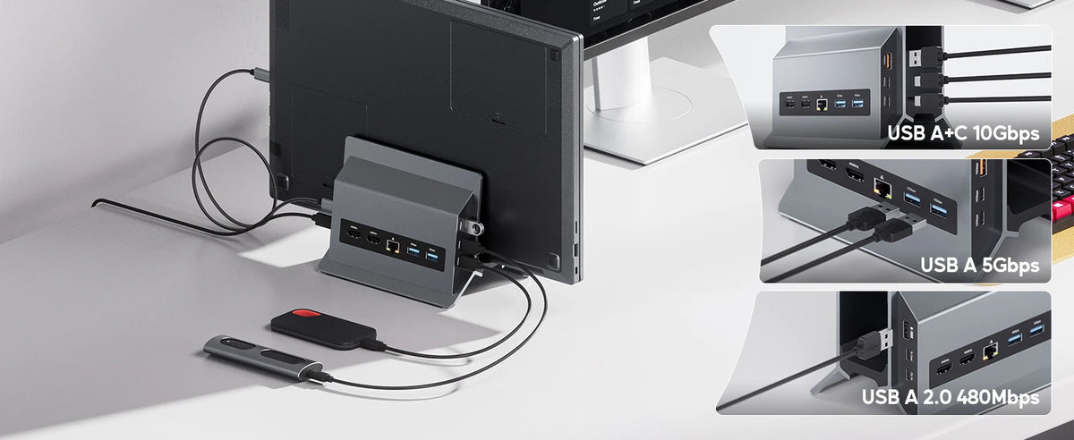 PULWTOP USB C Docking Station for Dual Monitors with 2 HDMI 4K 60Hz, 3X USB A/C 10Gbps, Ethernet for Windows and ChromeOS