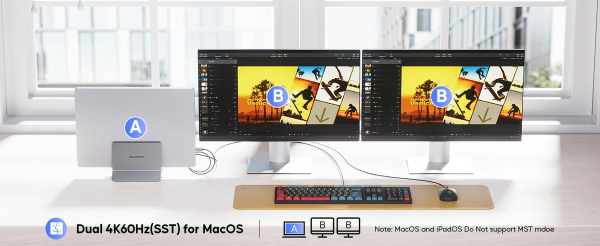PULWTOP USB C Docking Station for Dual Monitors with 2 HDMI 4K 60Hz, 3X USB A/C 10Gbps, Ethernet for Windows and ChromeOS